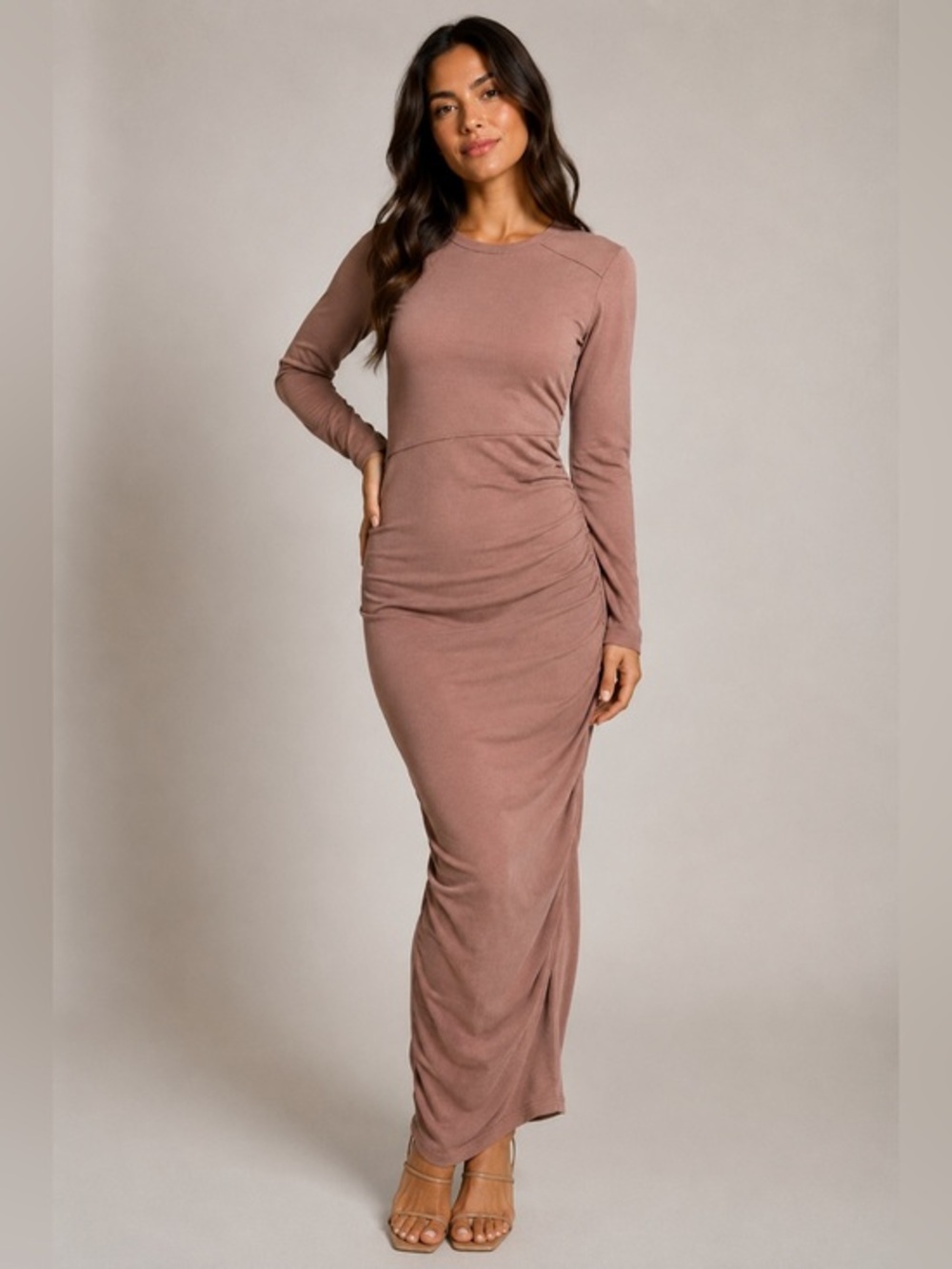 Shein long bodycon long-sleeved bunched dress- dusty rose